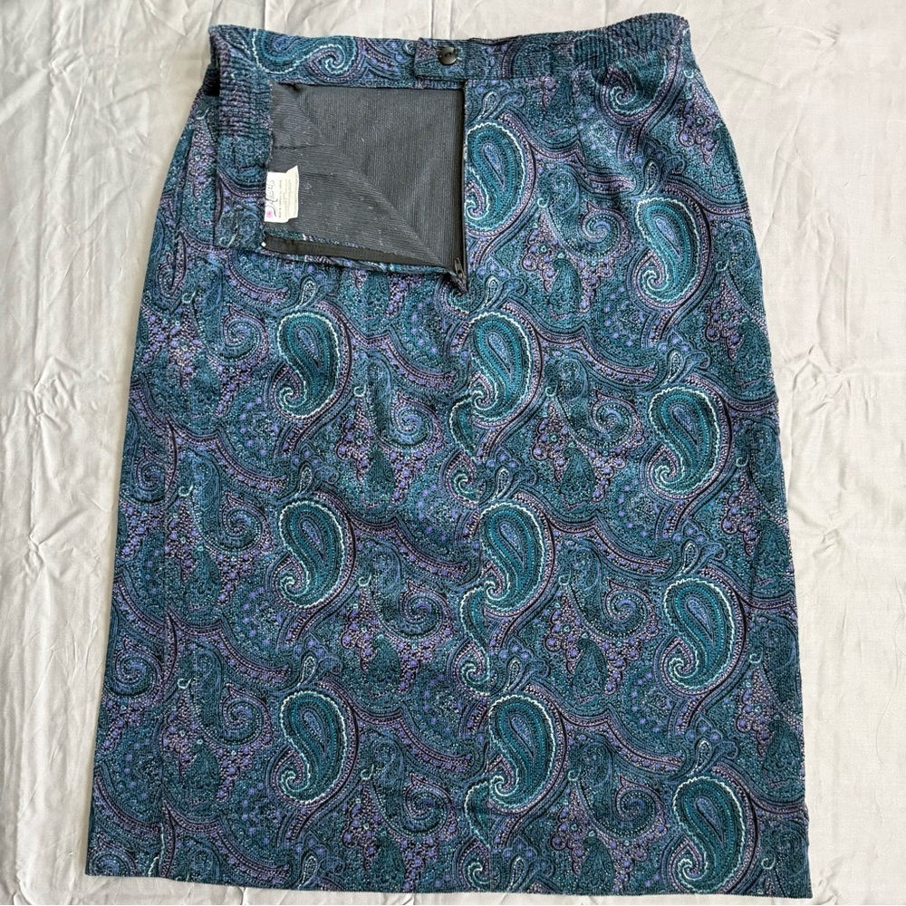 D’Allaird’s Paisley Corduroy Midi Skirt | Teal Purple | Made in Canada | 12 - Picture 3 of 5